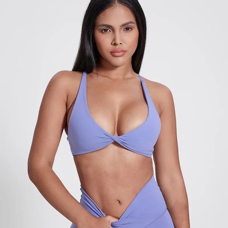 Nylon knit women's chest pad slim back cross sports halter vest fitness underwear - product image