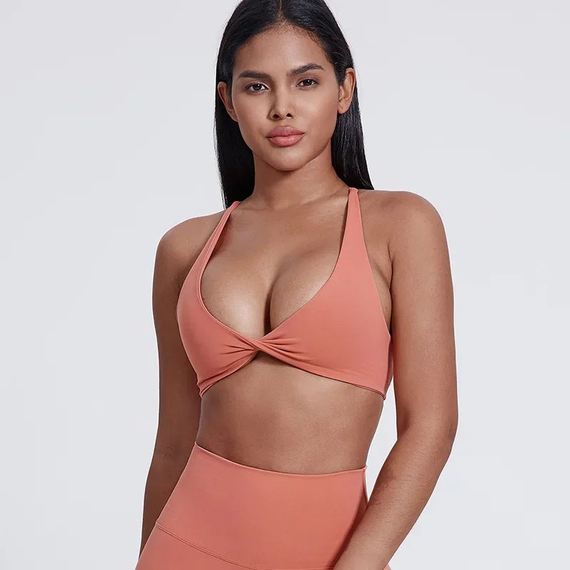 Nylon knit women's chest pad slim back cross sports halter vest fitness underwear - product image