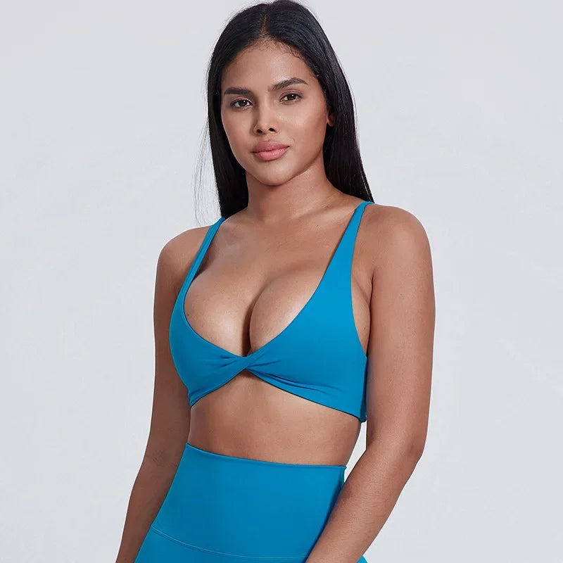Nylon knit women's chest pad slim back cross sports halter vest fitness underwear - product image