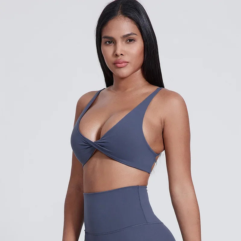 Nylon knit women's chest pad slim back cross sports halter vest fitness underwear - product image