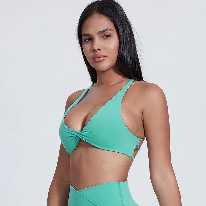 Nylon knit women's chest pad slim back cross sports halter vest fitness underwear - product image