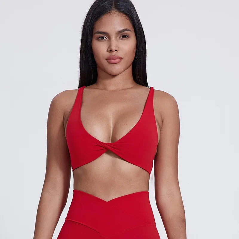 Nylon knit women's chest pad slim back cross sports halter vest fitness underwear - product image