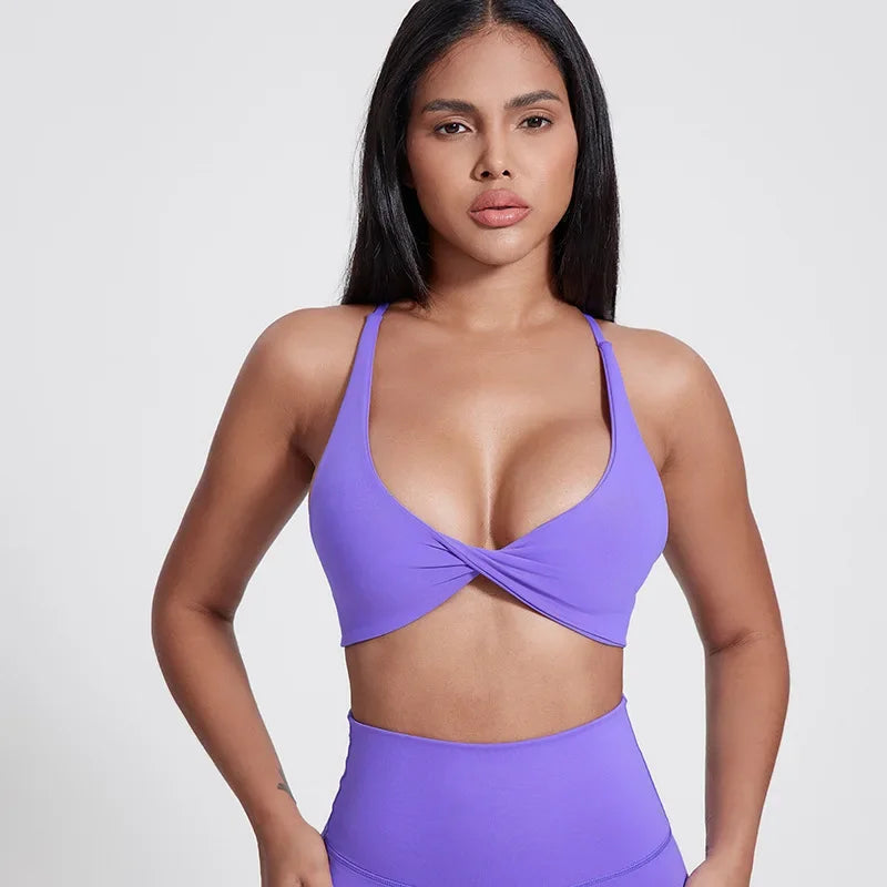 Nylon knit women's chest pad slim back cross sports halter vest fitness underwear - product image