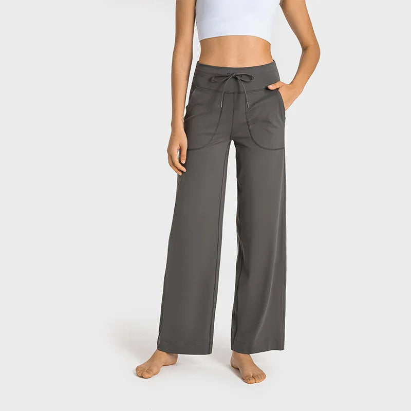Nylon knit women's high waist drawstring bootcut yoga leggings - product image