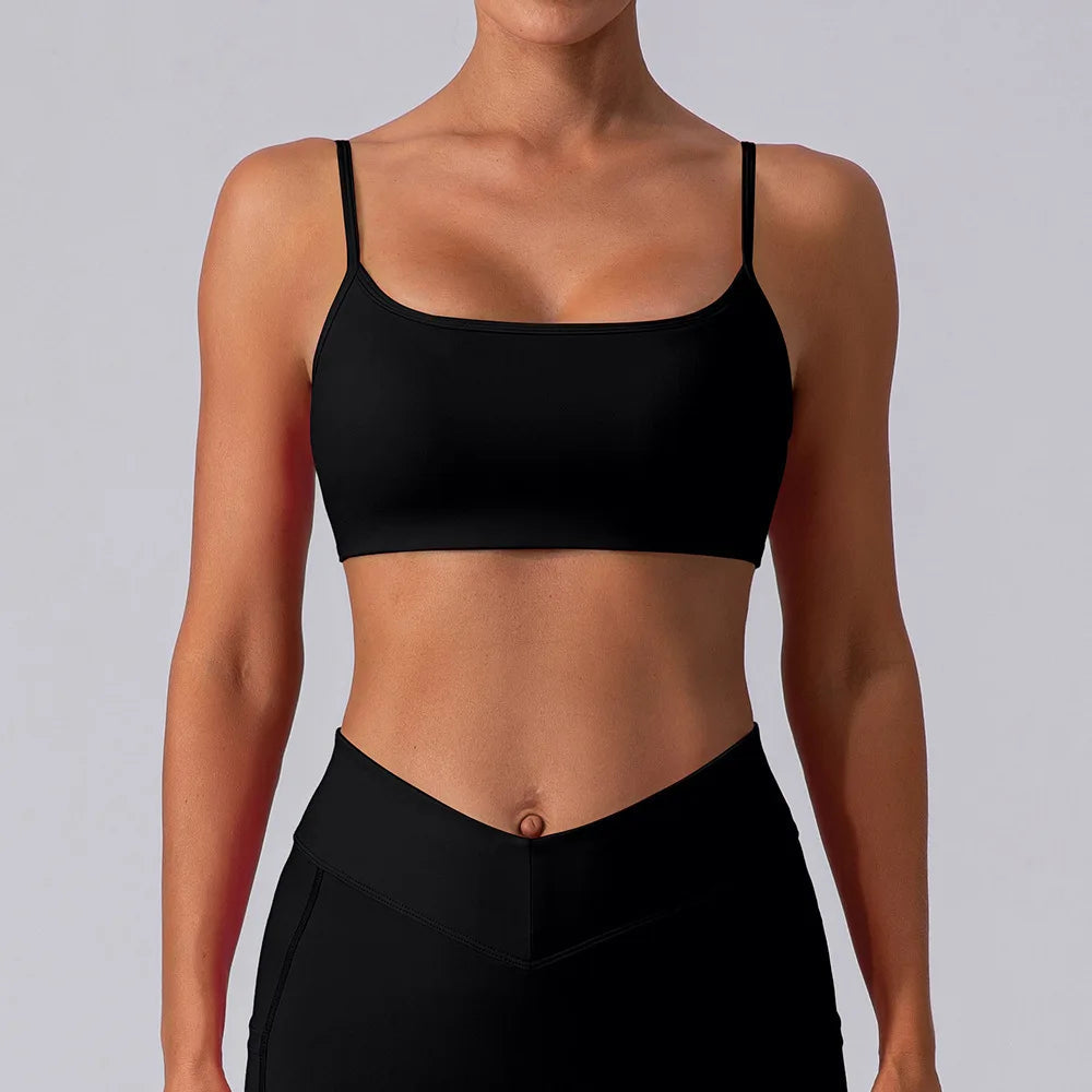 Nylon knit women's square collar gym workout fitness yoga crop top sports bra - product image
