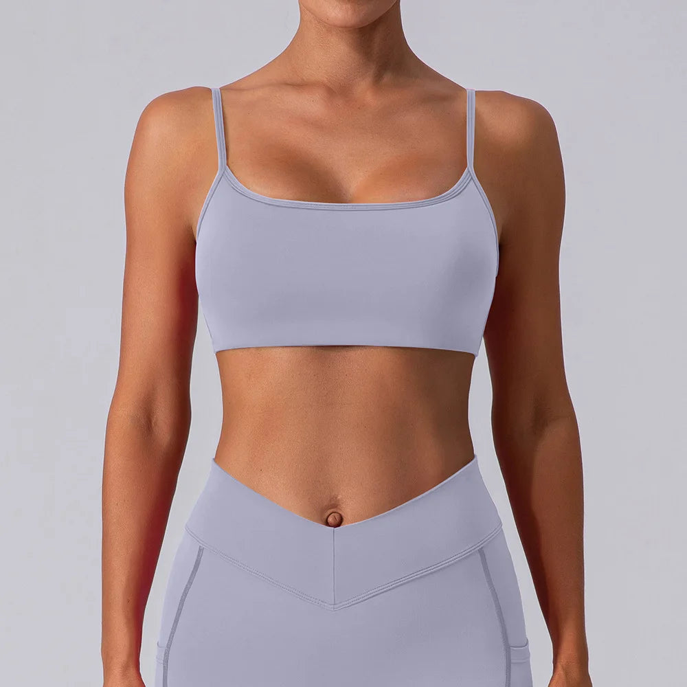 Nylon knit women's square collar gym workout fitness yoga crop top sports bra - product image