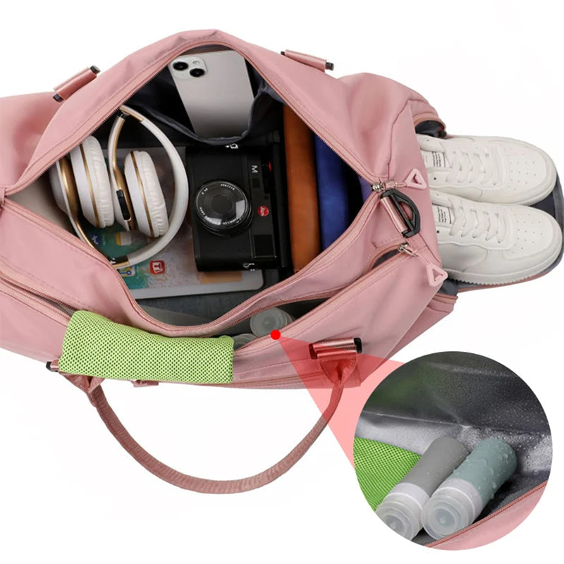 Nylon large capacity waterproof fitness tote bag with dry wet separation and multi-layer pockets - product image