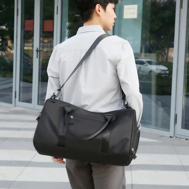 Nylon large capacity waterproof fitness tote bag with dry wet separation and multi-layer pockets - product image