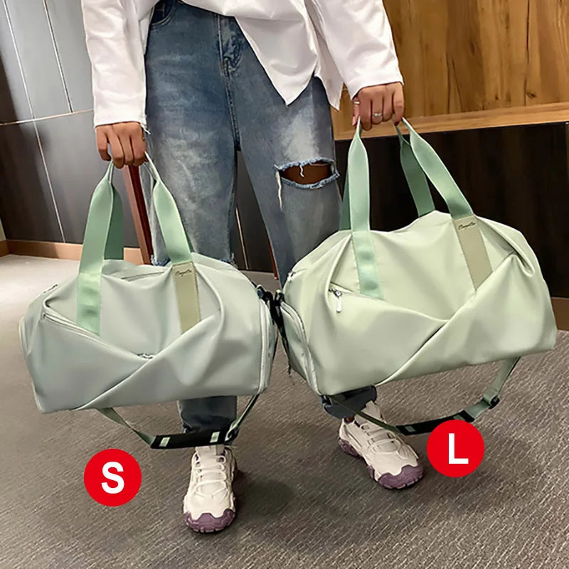 Nylon lightweight waterproof multifunctional dry wet shoulder bag with independent shoe compartment - product image
