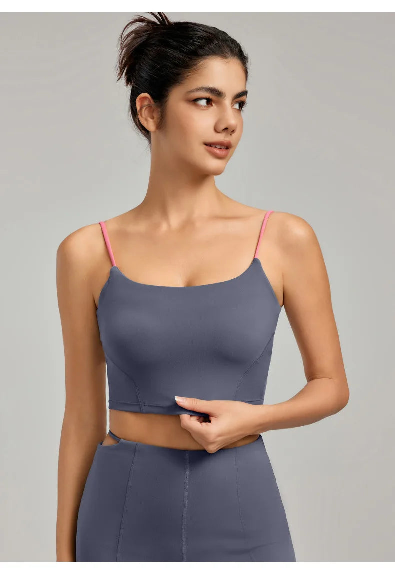 Nylon non-woven chest pad contrast color beautiful back strap yoga sports bra women's - product image