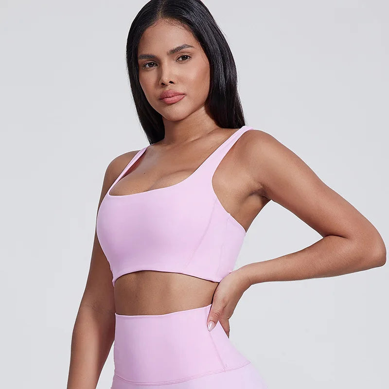 Nylon padded racerback mid impact sports bra crop top for yoga workout - product image