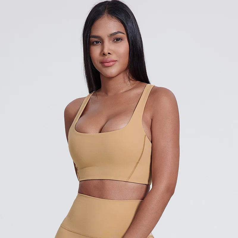 Nylon padded racerback mid impact sports bra crop top for yoga workout - product image