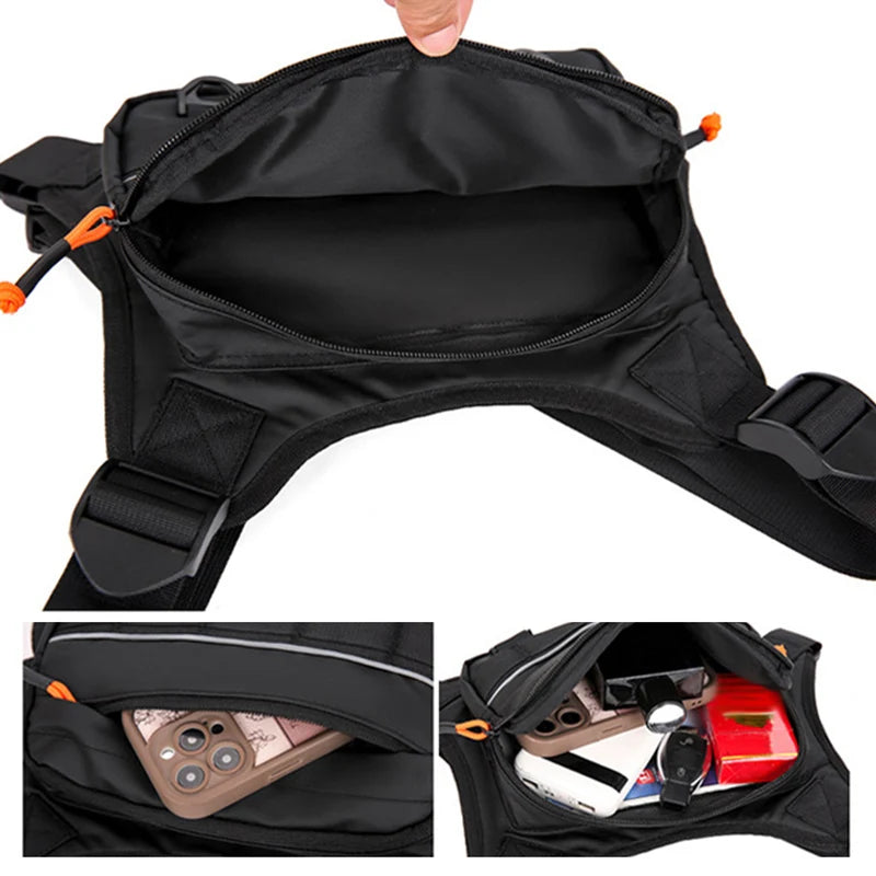 Nylon softback lightweight outdoor chest vest bag with reflective design and multiple pockets - product image