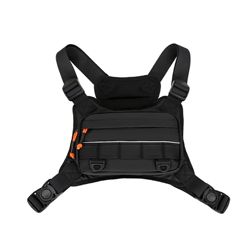 Nylon softback lightweight outdoor chest vest bag with reflective design and multiple pockets - product image
