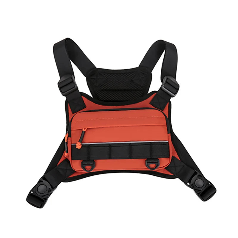 Nylon softback lightweight outdoor chest vest bag with reflective design and multiple pockets - product image