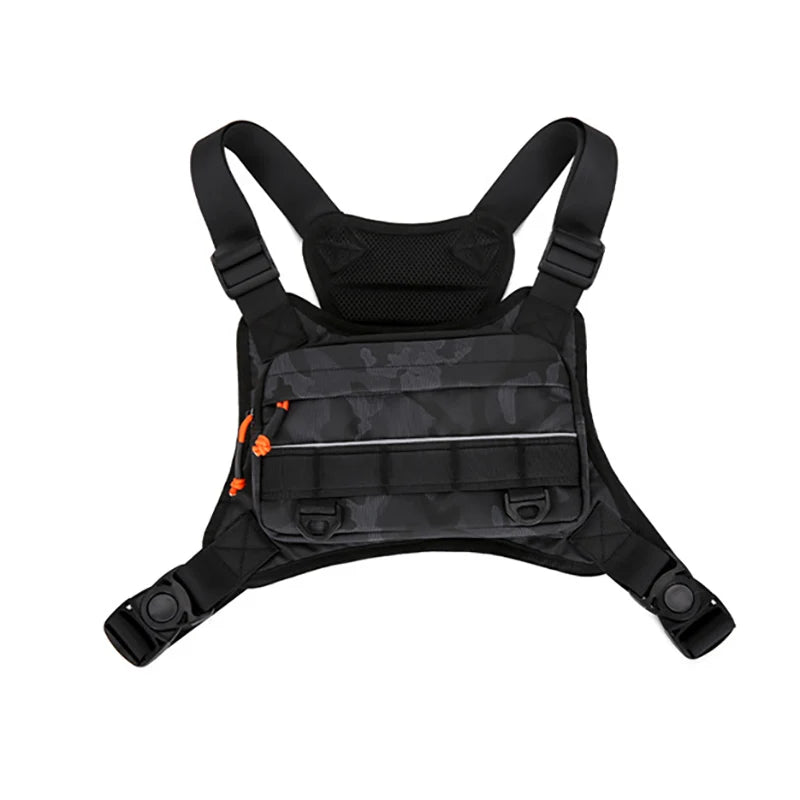 Nylon softback lightweight outdoor chest vest bag with reflective design and multiple pockets - product image