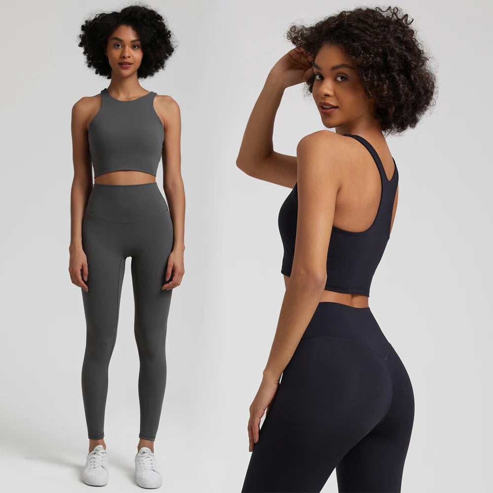 Nylon spandex knit 2-piece push up bra and leggings set for women workout - product image