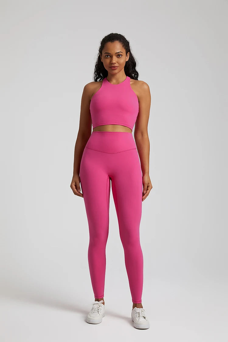 Nylon spandex knit 2-piece push up bra and leggings set for women workout - product image