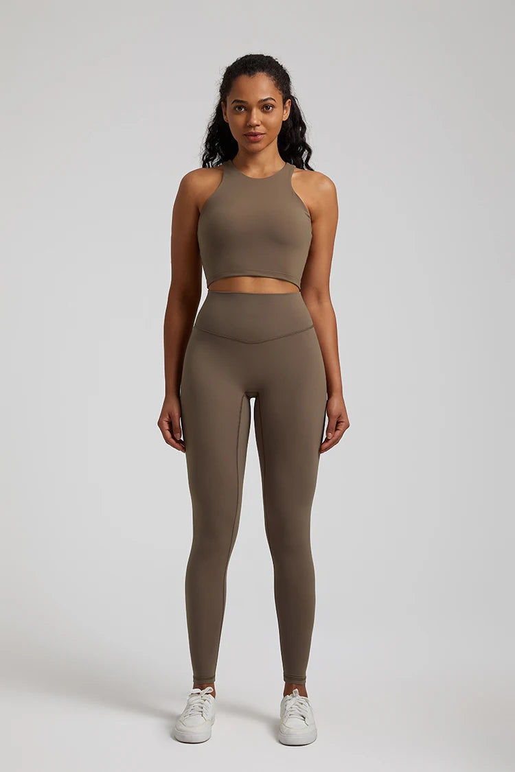 Nylon spandex knit 2-piece push up bra and leggings set for women workout - product image
