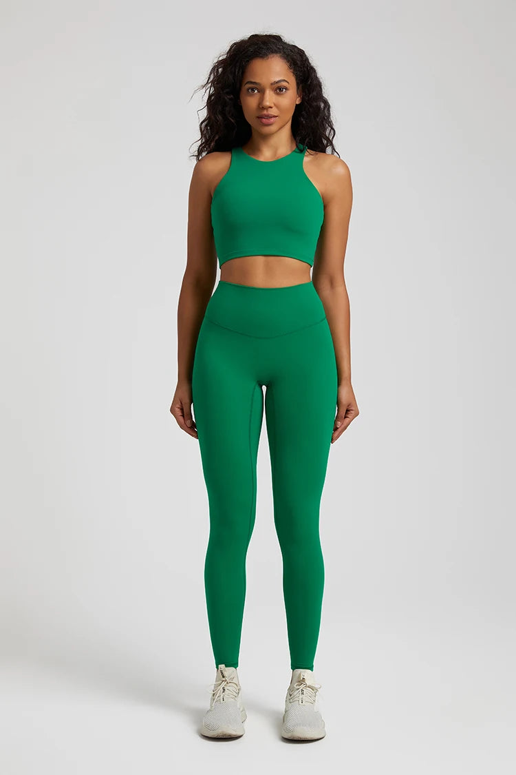 Nylon spandex knit 2-piece push up bra and leggings set for women workout - product image