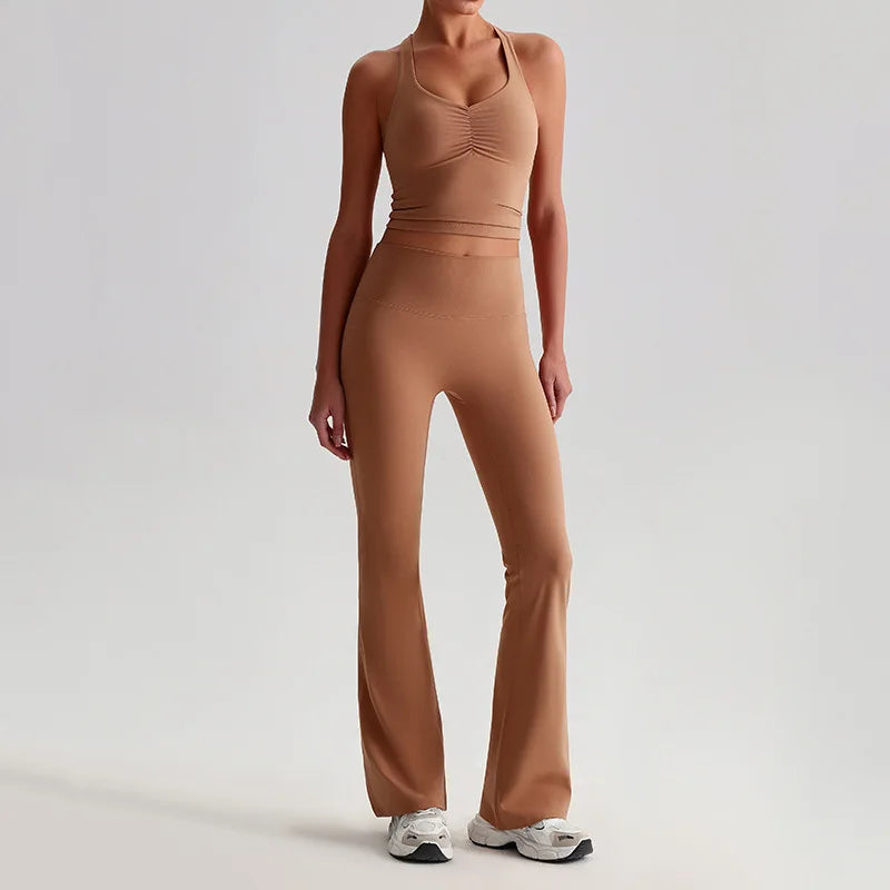 Nylon spandex knit high waist 2 piece scrunch sports bra and leggings set women's - product image