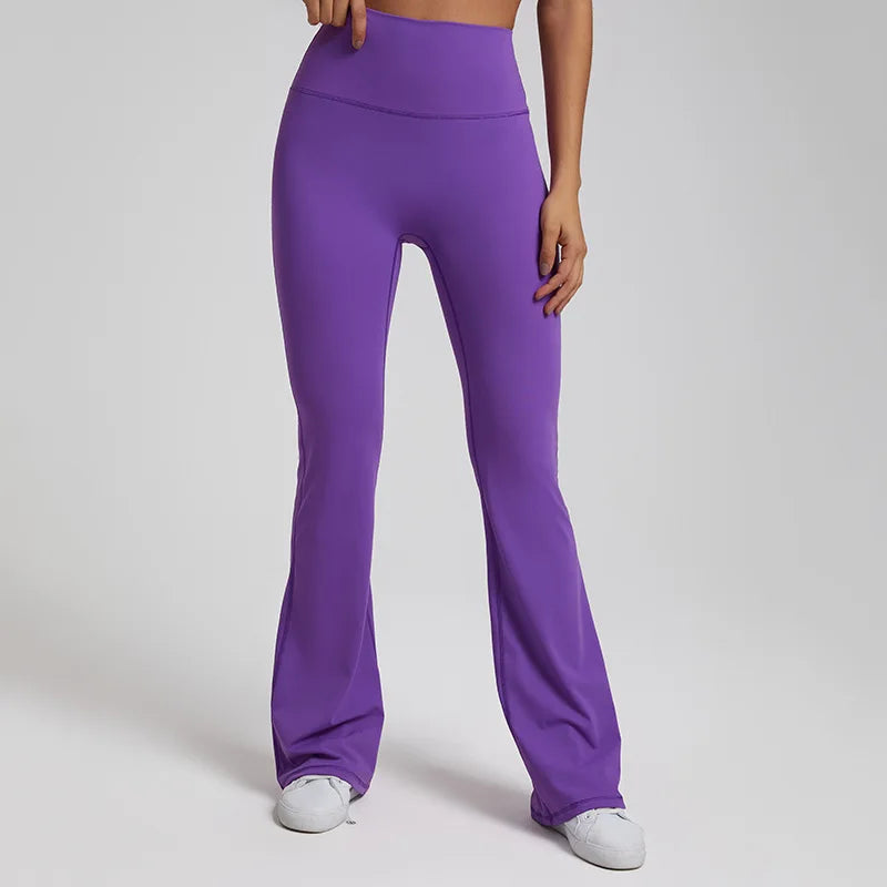 Nylon spandex knit high waist bootcut yoga leggings with 8-way stretch - product image