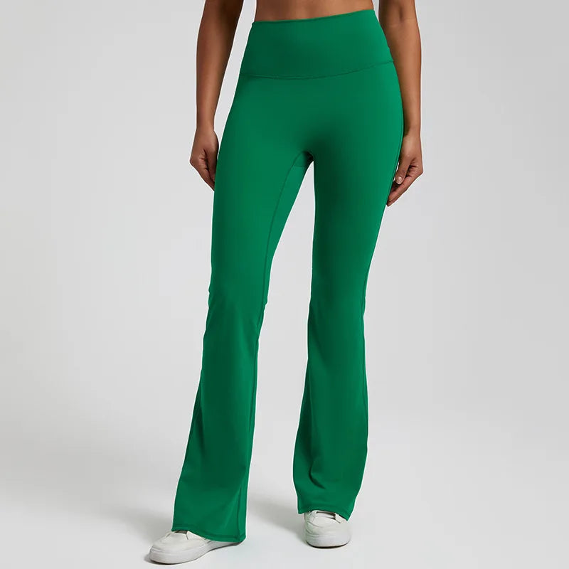 Nylon spandex knit high waist bootcut yoga leggings with 8-way stretch - product image