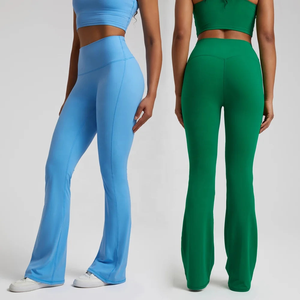 Nylon spandex knit high waist bootcut yoga leggings with 8-way stretch - product image