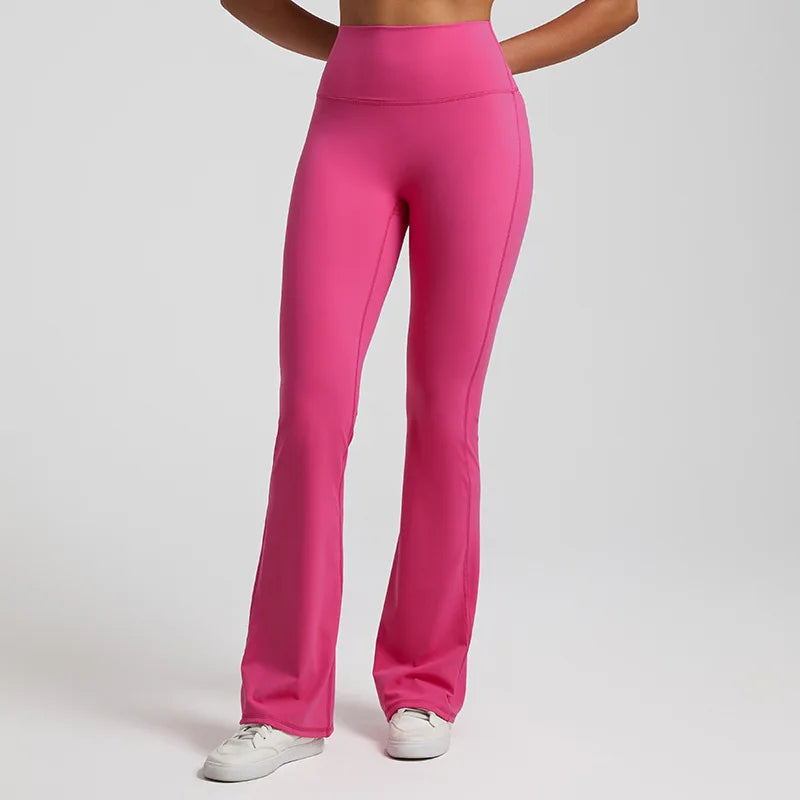 Nylon spandex knit high waist bootcut yoga leggings with 8-way stretch - product image