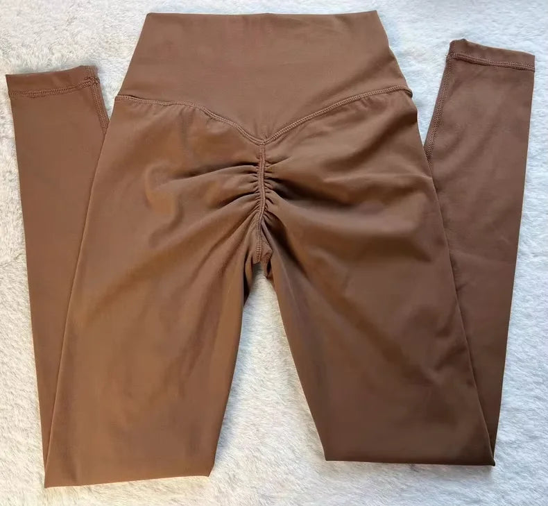 Nylon spandex knit high waist v-shape invisible hip shaper sports leggings women - product image