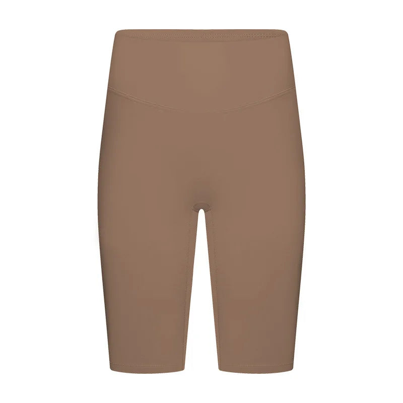 Nylon spandex knit women's high-waisted tummy control five-point yoga shorts - product image