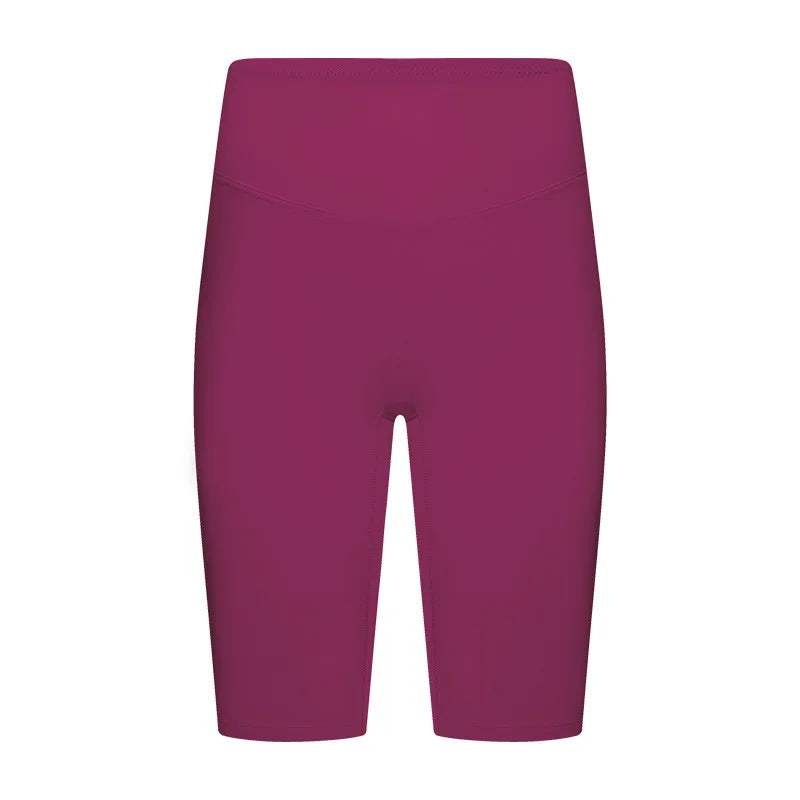 Nylon spandex knit women's high-waisted tummy control five-point yoga shorts - product image
