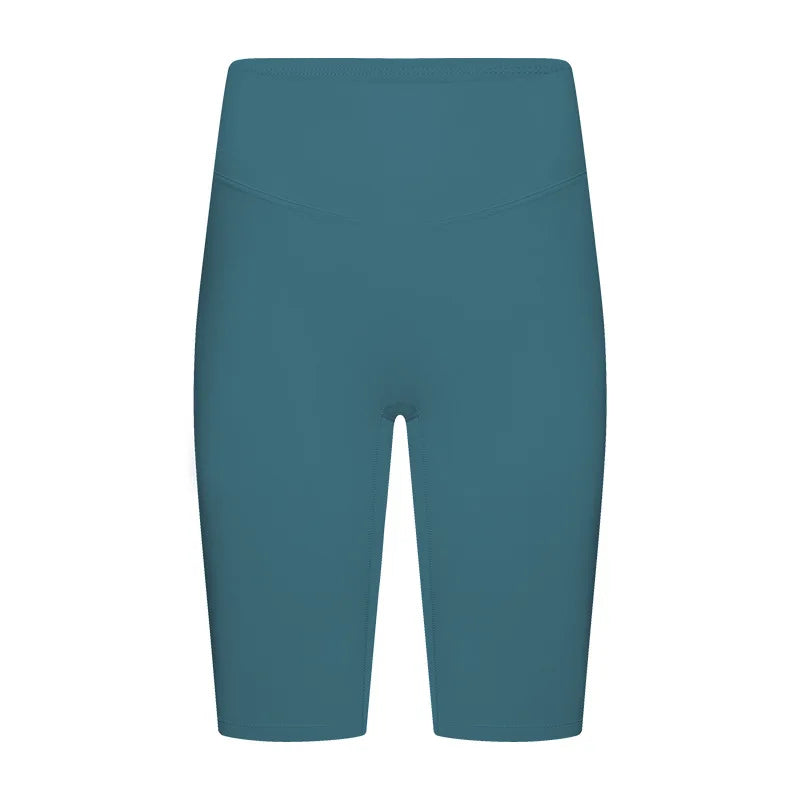 Nylon spandex knit women's high-waisted tummy control five-point yoga shorts - product image
