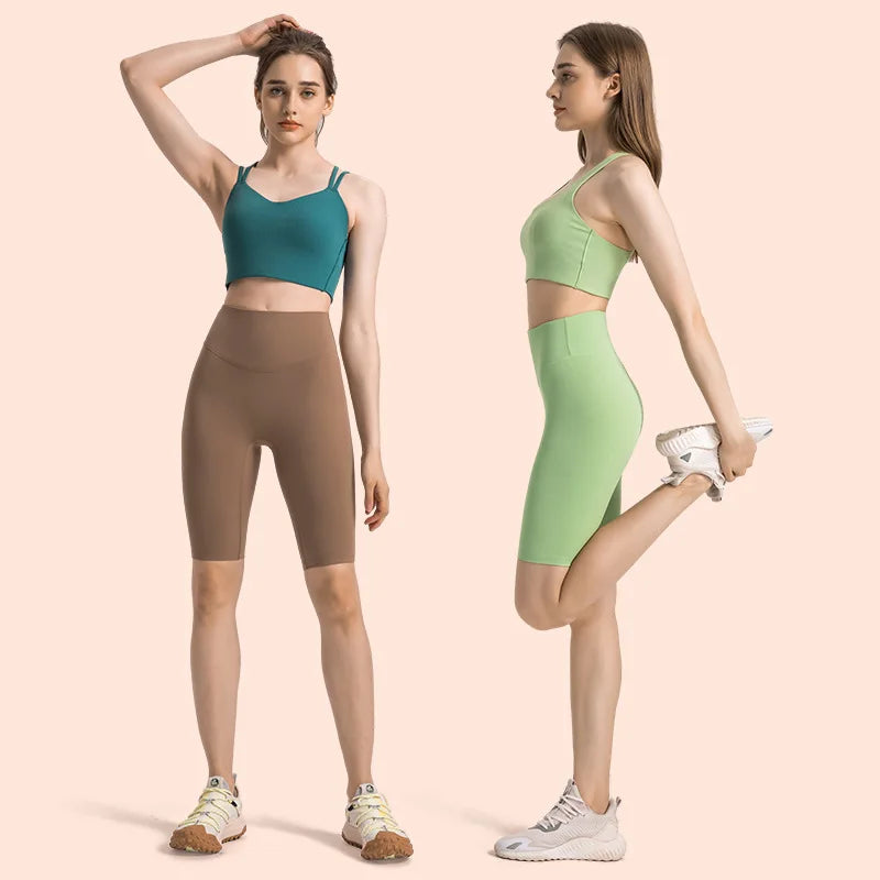 Nylon spandex knit women's high-waisted tummy control five-point yoga shorts - product image