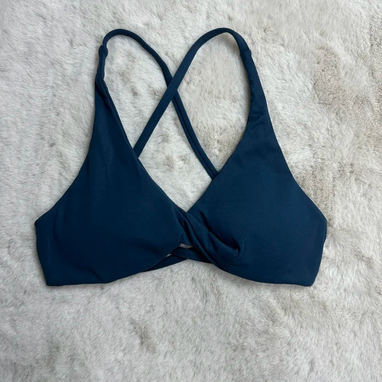 Nylon spandex knit women's padded front twist sports yoga crop tank gym bra - product image