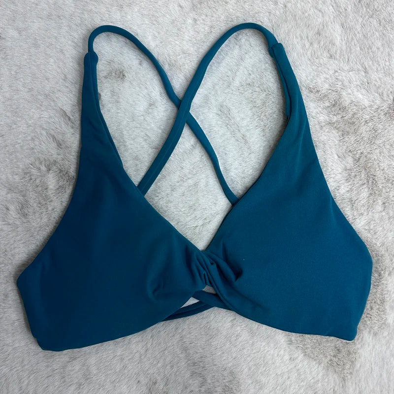 Nylon spandex knit women's padded front twist sports yoga crop tank gym bra - product image