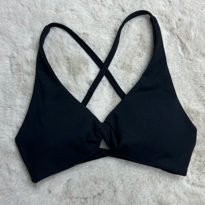 Nylon spandex knit women's padded front twist sports yoga crop tank gym bra - product image