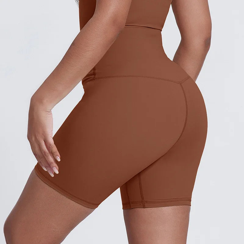 Nylon spandex women's 6" plain high waist gym biker workout shorts - product image