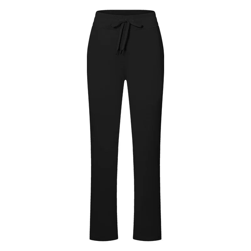 Nylon spandex womens tummy control straight casual running pants drawstring pocket - product image