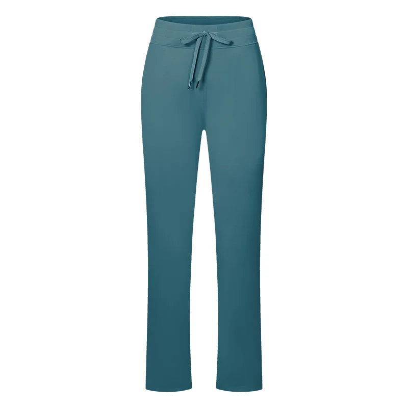 Nylon spandex womens tummy control straight casual running pants drawstring pocket - product image