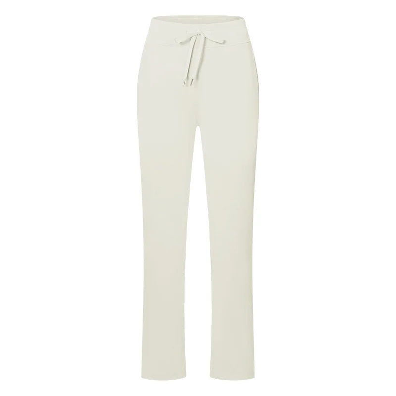 Nylon spandex womens tummy control straight casual running pants drawstring pocket - product image