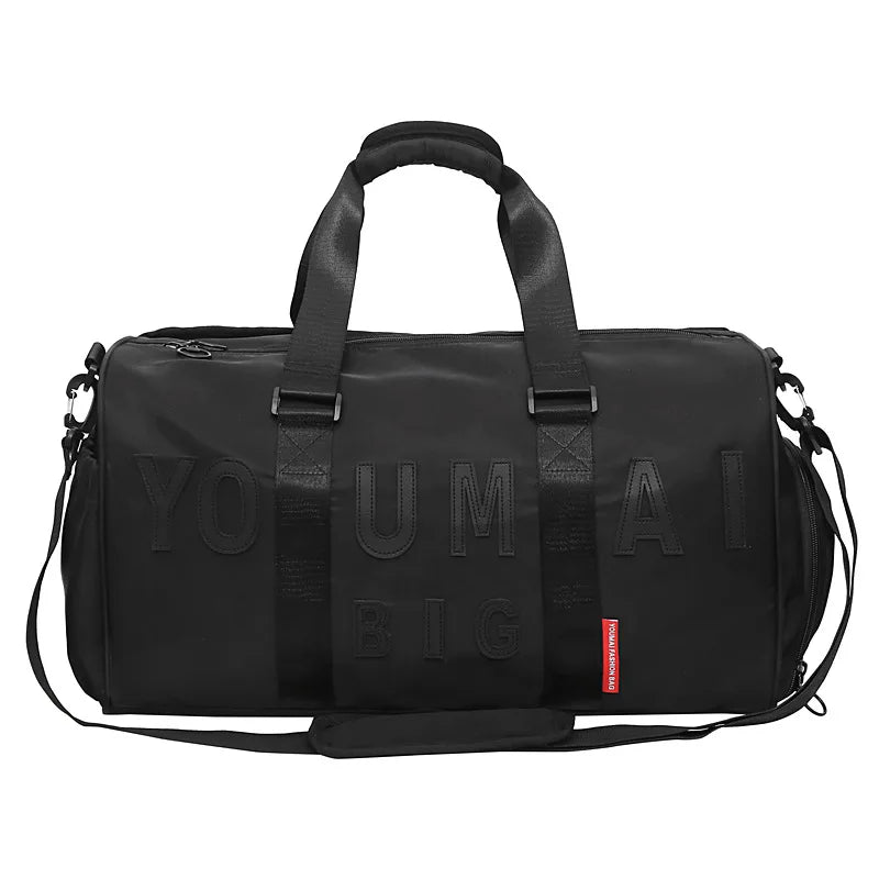 Nylon sports duffel bag with dry/wet separation shoe compartment and multiple pockets - product image