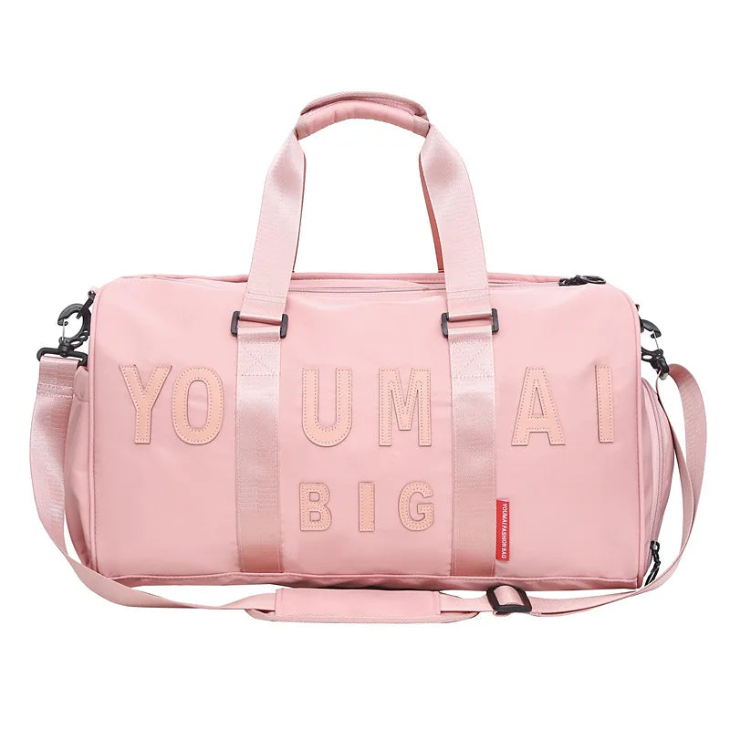 Nylon sports duffel bag with dry/wet separation shoe compartment and multiple pockets - product image