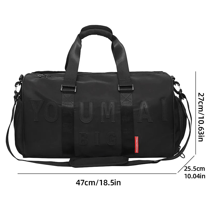 Nylon sports duffel bag with dry/wet separation shoe compartment and multiple pockets - product image