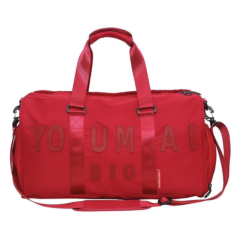 Nylon sports duffel bag with dry/wet separation shoe compartment and multiple pockets - product image