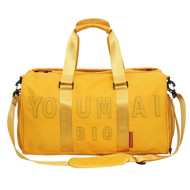 Nylon sports duffel bag with dry/wet separation shoe compartment and multiple pockets - product image