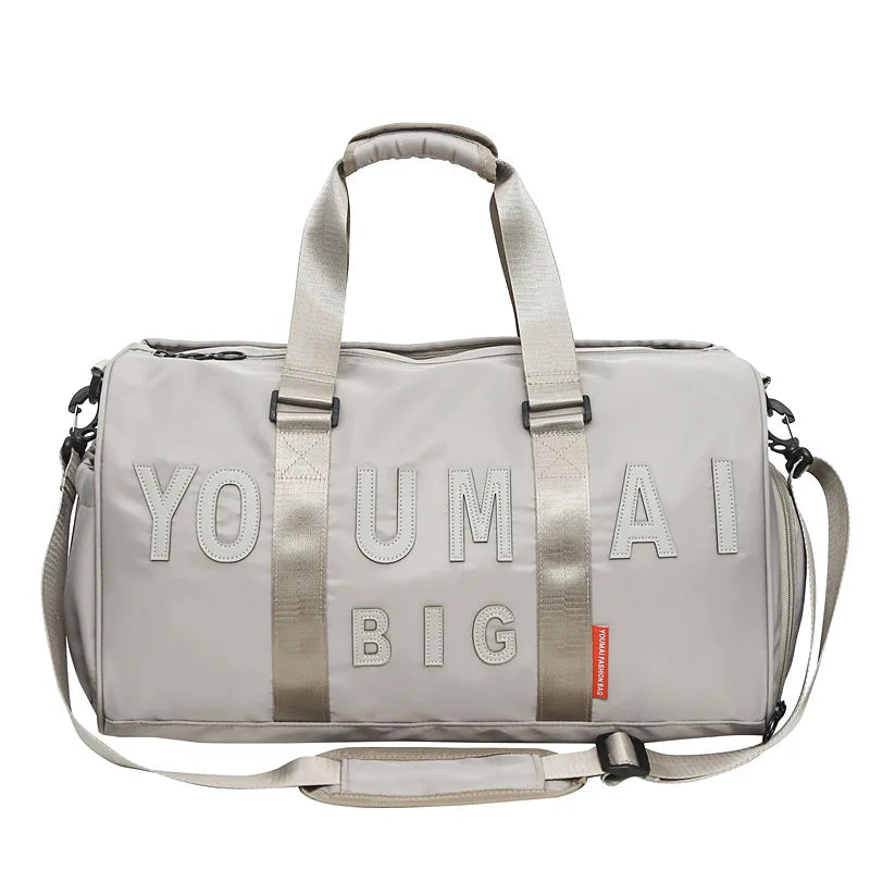 Nylon sports duffel bag with dry/wet separation shoe compartment and multiple pockets - product image