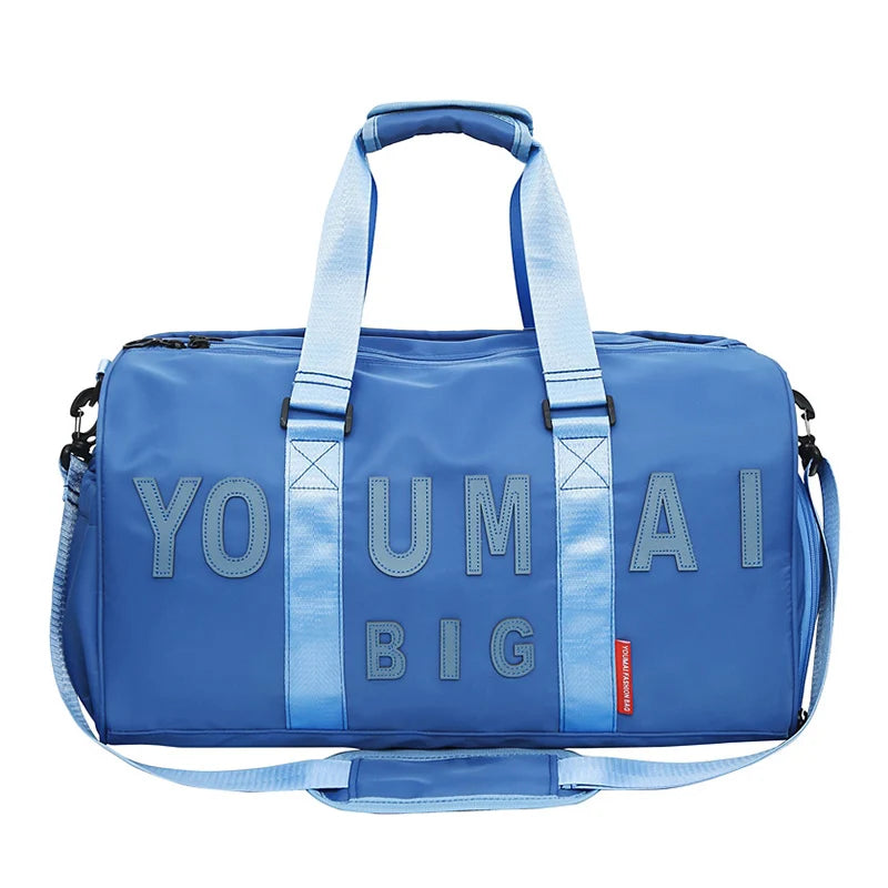 Nylon sports duffel bag with dry/wet separation shoe compartment and multiple pockets - product image