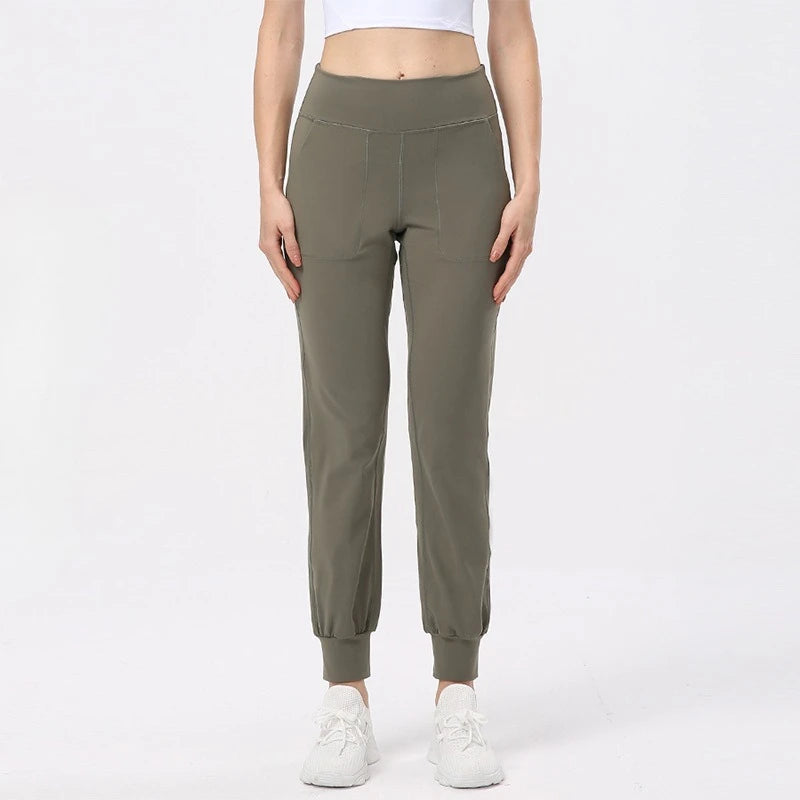 Nylon tat weave high waist girdle yoga pants women's elastic waist no pocket - product image