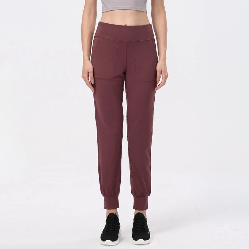 Nylon tat weave high waist girdle yoga pants women's elastic waist no pocket - product image